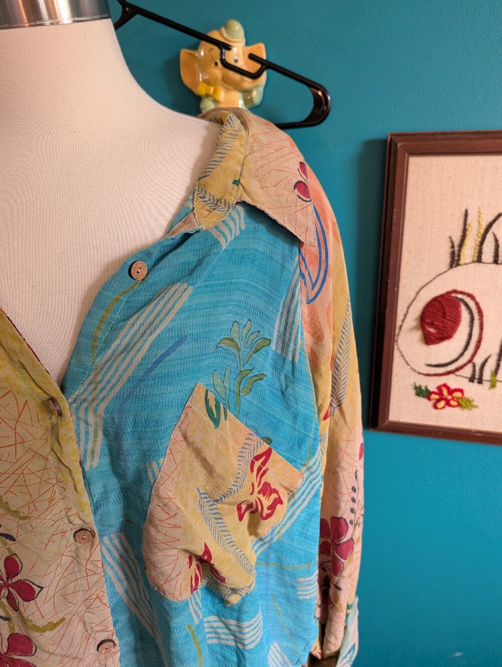 Kantha Bae Oversize Silk Button Down Shirt Boho Hippie Free Size - Picture 2 of 6